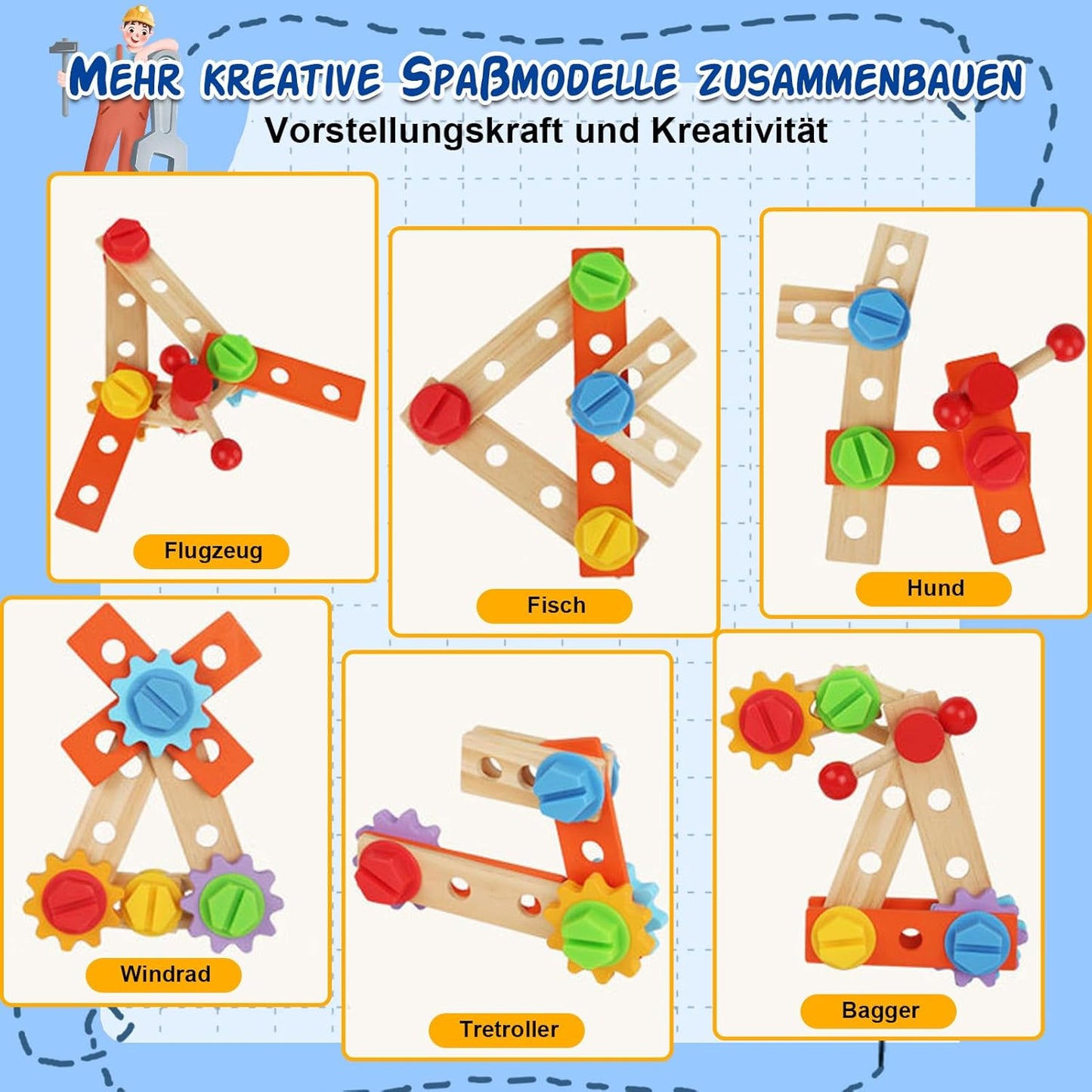 Montessori Werkzeugkoffer Holz mit Spielzeug-Werkbank für Kinder ab 2 Jahren, Holzspielzeug Kinderwerkzeug, Montessori Spielzeug
