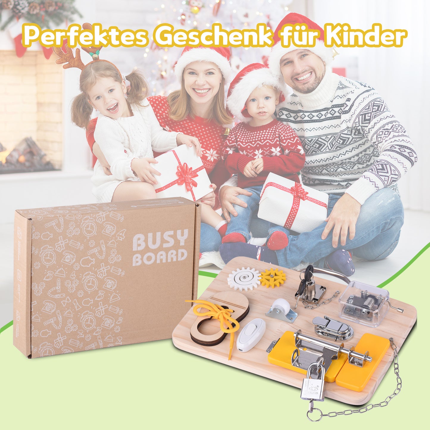 Busy Board Motorikbrett ab 1 Jahr, Activity Board Montessori Spielzeug, Ideales Geschenk für Unterwegs