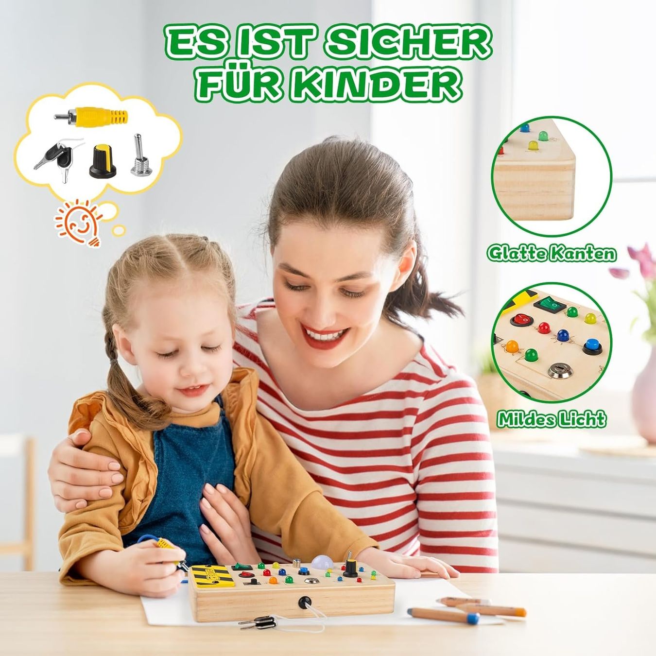 Montessori Busy Board mit LED ab 1 Jahr, Sensorisches Lernspielzeug und Activity Board für Babys & Kleinkinder