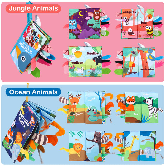 Montessori Baby Sensorik Buch 2Pcs, Fühlsbuch Baby, Interaktives Spielzeug ab 3 Monaten, 3D-Malbuch, Stoffbuch