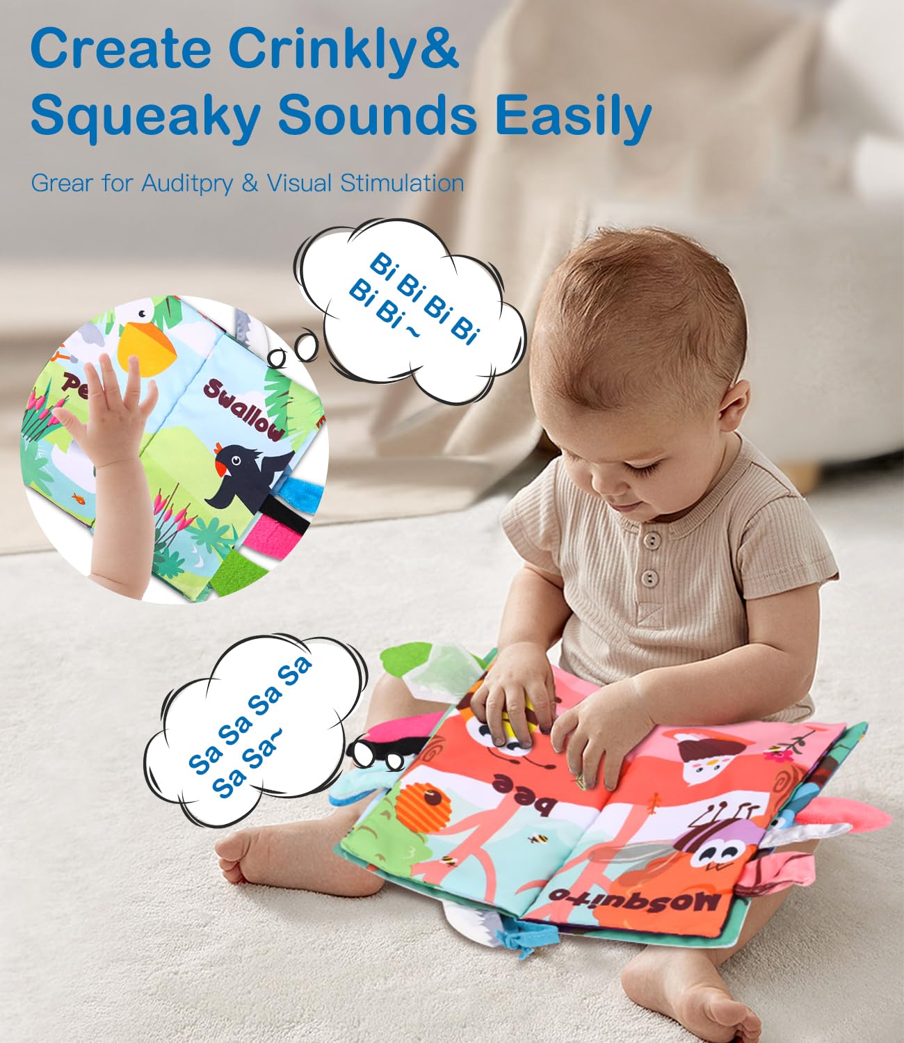 Montessori Baby Sensorik Buch 2Pcs, Fühlsbuch Baby, Interaktives Spielzeug ab 3 Monaten, 3D-Malbuch, Stoffbuch