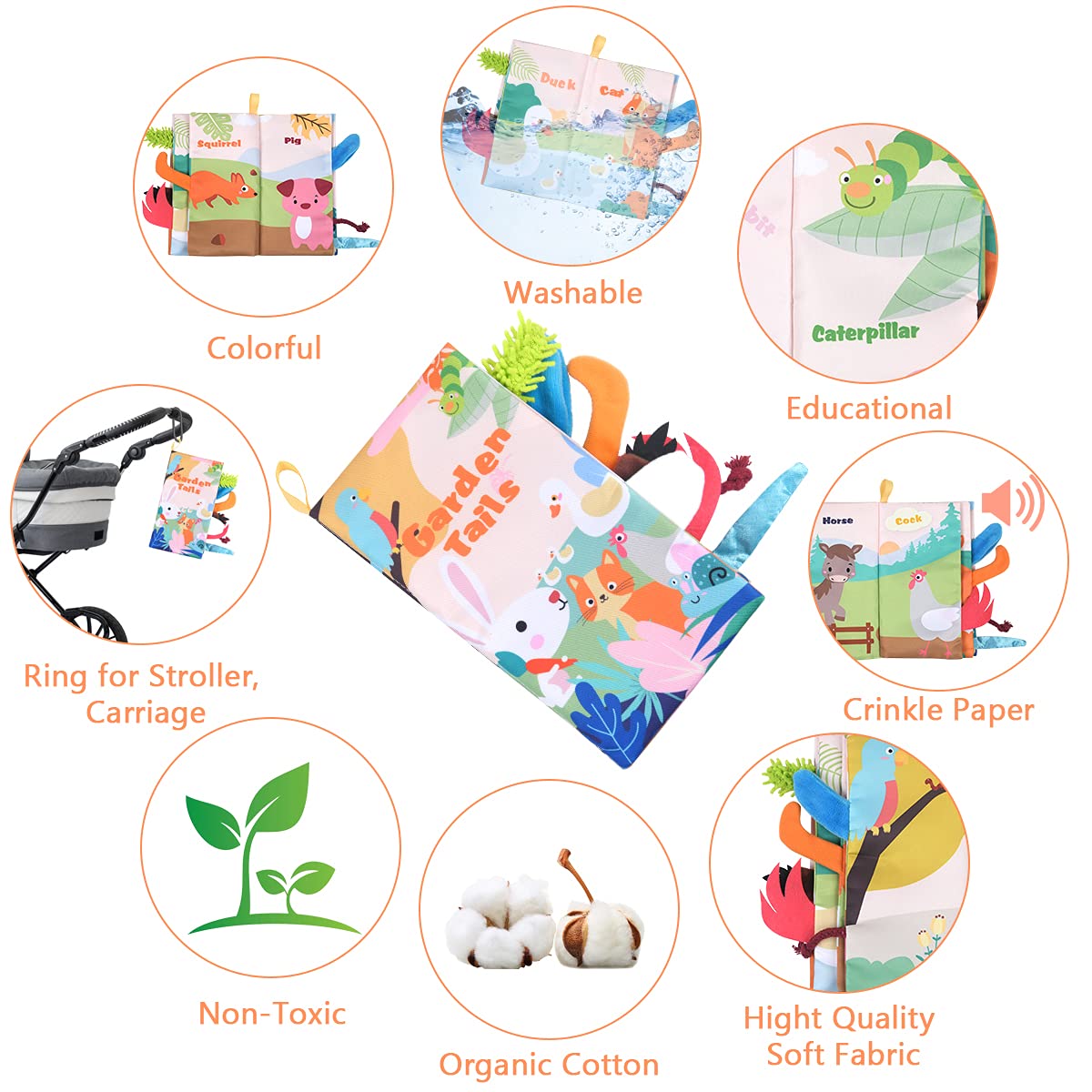 3D Bilderbuch Stoffbücher Fühlbuch ab 3 Monaten, Babybuch Baby Stoffbuch Lernspielzeug