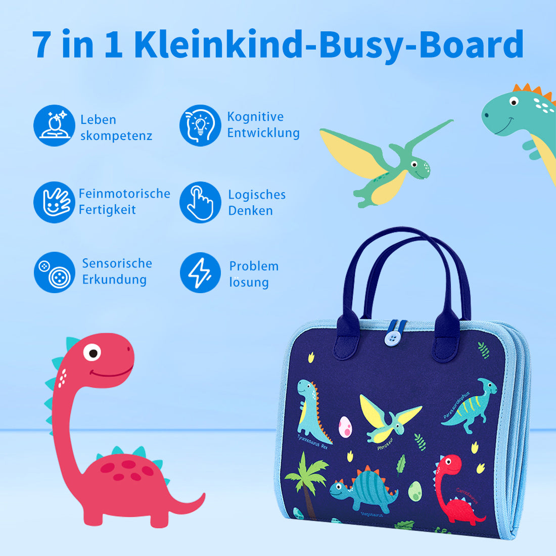 7 in 1 Filz Busy Board Motorikspielzeug, Lernspielzeug ab 1 Jahr, Sensorik & Feinmotorik