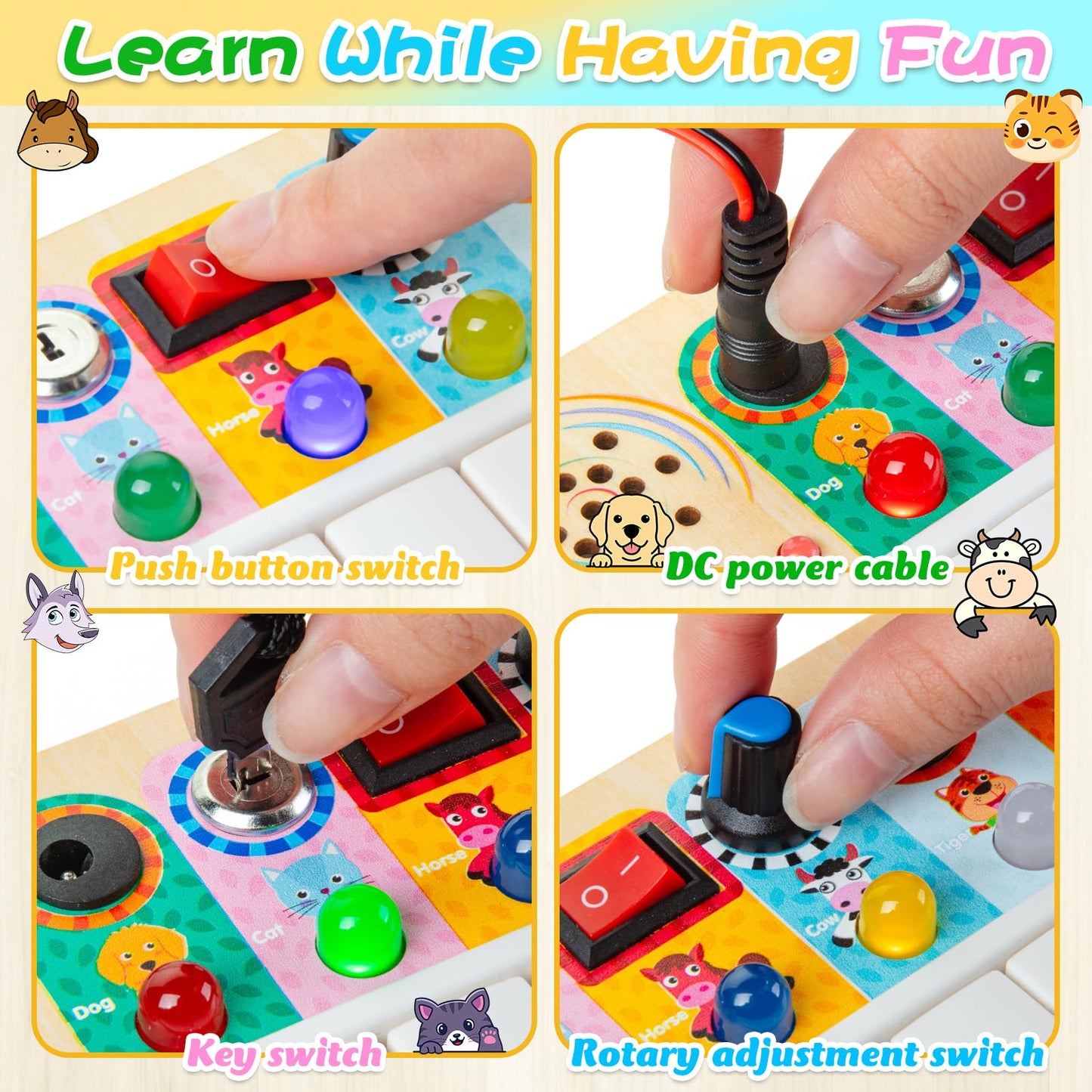 Multifunktionales Klavier Activity Board Holz Montessori Spielzeug LED ab 3 Jahren, Musik Spielzeug zur Förderung von Hand-Augen-Koordination