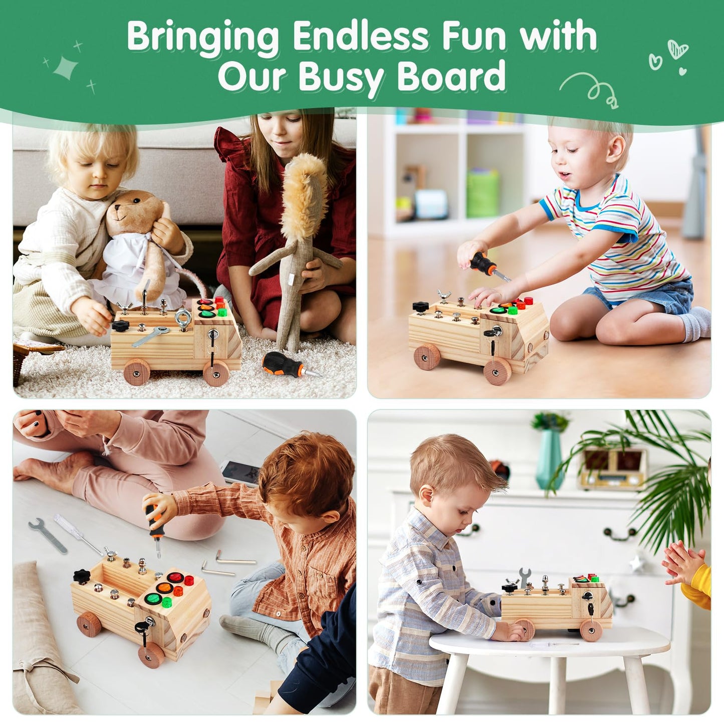 3-in-1 Montessori Spielzeug holz Busy Board & Schraubspielzeug ab 3 Jahren