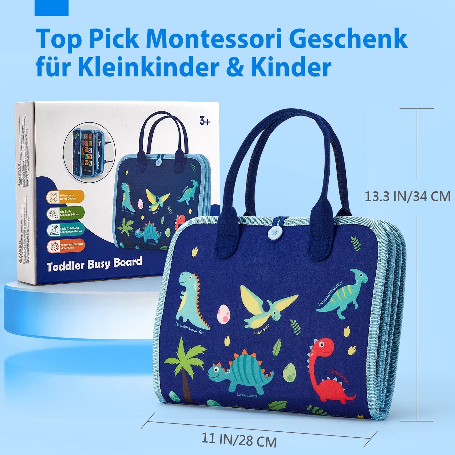 7 in 1 Filz Busy Board Motorikspielzeug, Lernspielzeug ab 1 Jahr, Sensorik & Feinmotorik