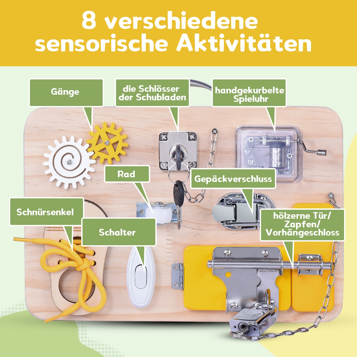 Busy Board Motorikbrett ab 1 Jahr, Activity Board Montessori Spielzeug, Ideales Geschenk für Unterwegs