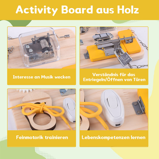 Busy Board Motorikbrett ab 1 Jahr, Activity Board Montessori Spielzeug, Ideales Geschenk für Unterwegs