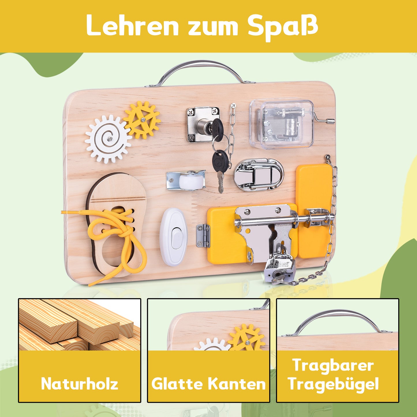 Busy Board Motorikbrett ab 1 Jahr, Activity Board Montessori Spielzeug, Ideales Geschenk für Unterwegs