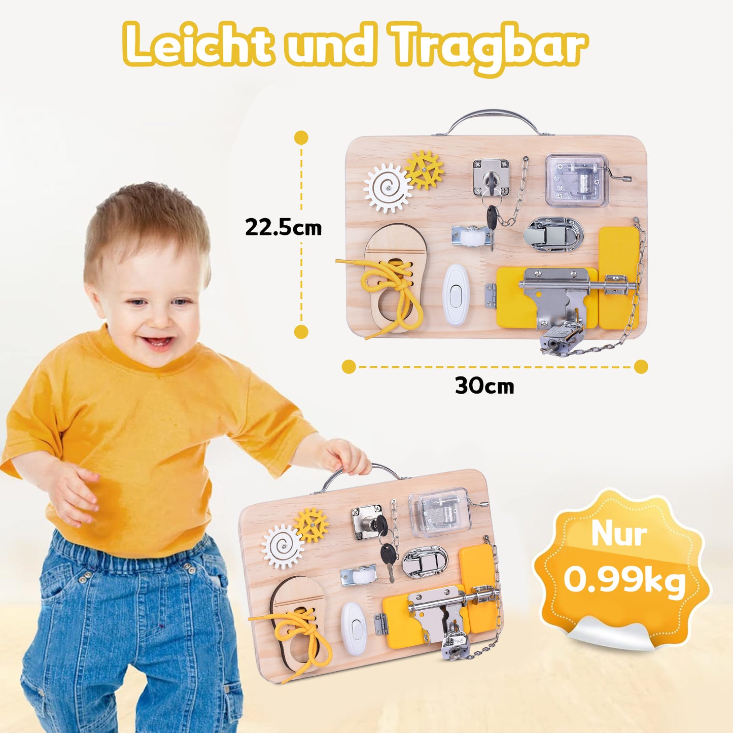 Busy Board Motorikbrett ab 1 Jahr, Activity Board Montessori Spielzeug, Ideales Geschenk für Unterwegs