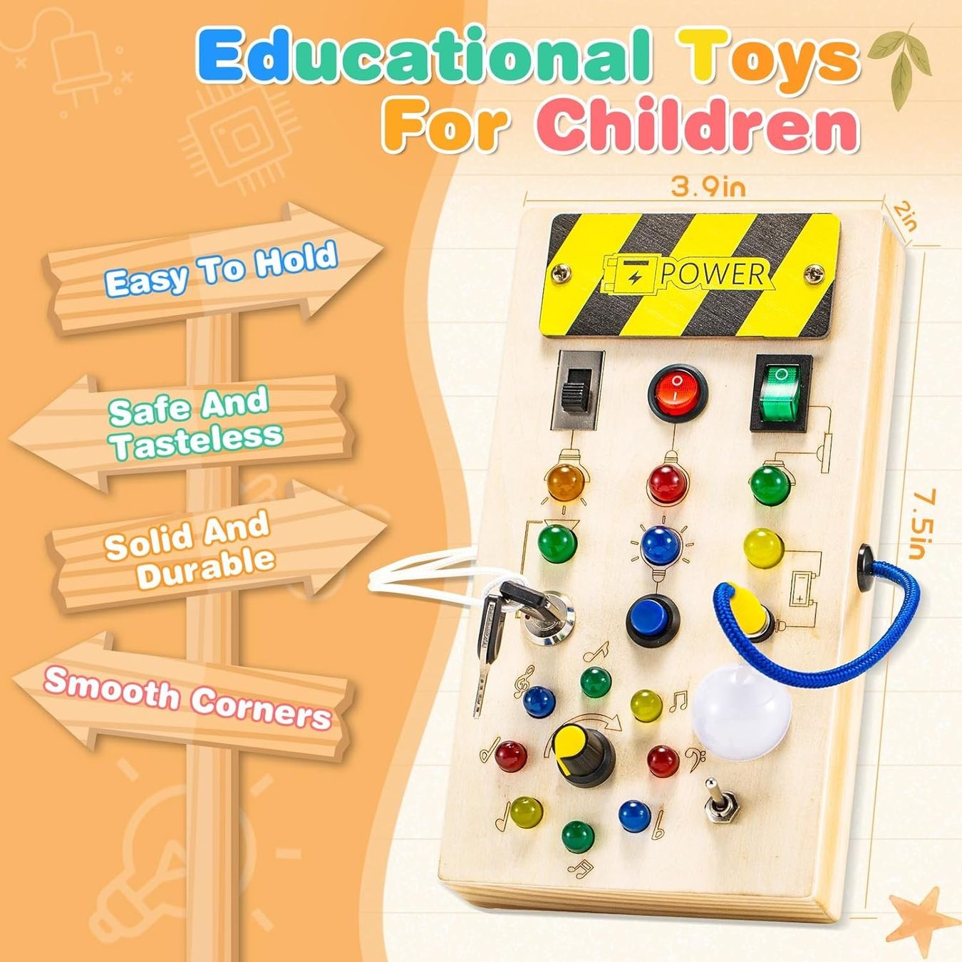 Montessori Busy Board mit LED ab 1 Jahr, Sensorisches Lernspielzeug und Activity Board für Babys & Kleinkinder
