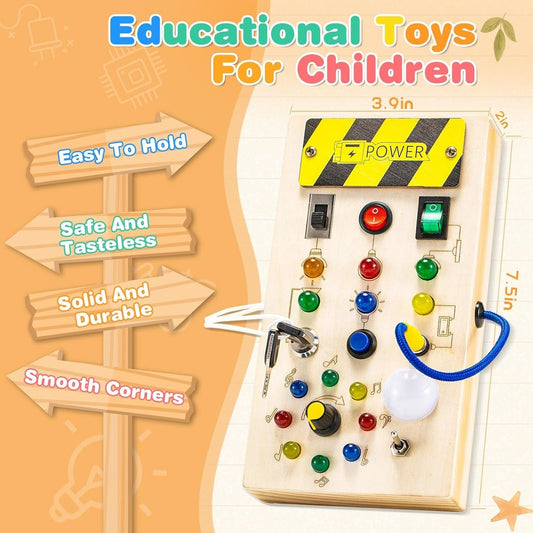 Montessori Busy Board mit LED ab 1 Jahr, Sensorisches Lernspielzeug und Activity Board für Babys & Kleinkinder