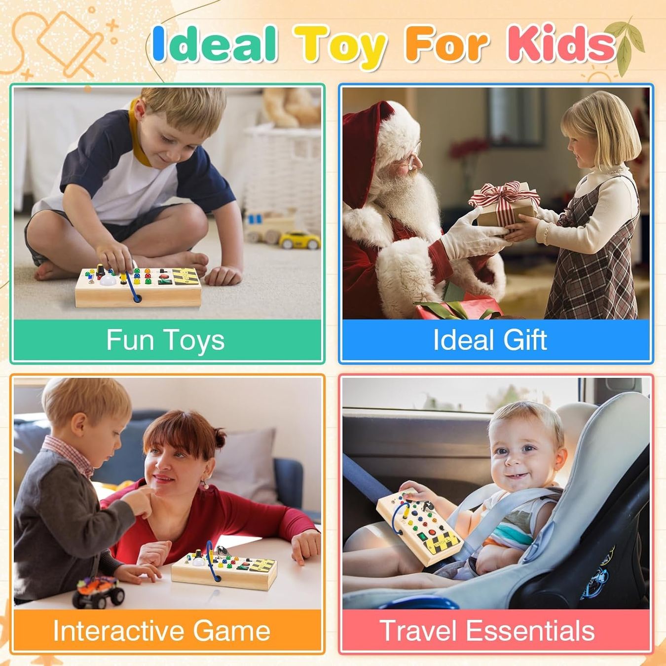 Montessori Busy Board mit LED ab 1 Jahr, Sensorisches Lernspielzeug und Activity Board für Babys & Kleinkinder