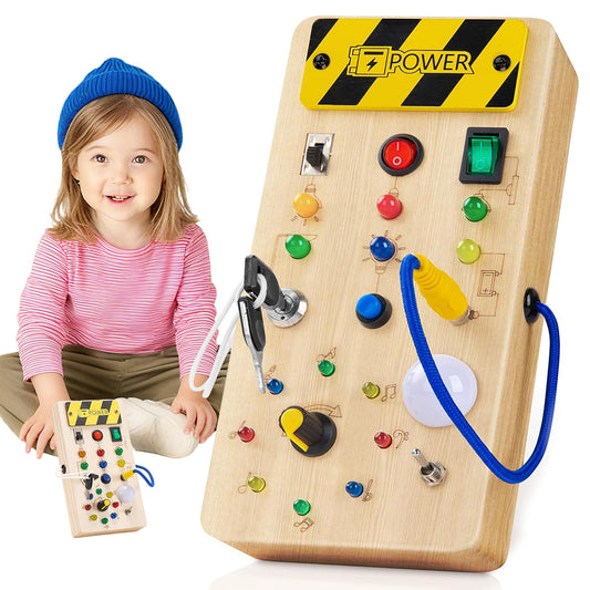 Montessori Busy Board mit LED ab 1 Jahr, Sensorisches Lernspielzeug und Activity Board für Babys & Kleinkinder
