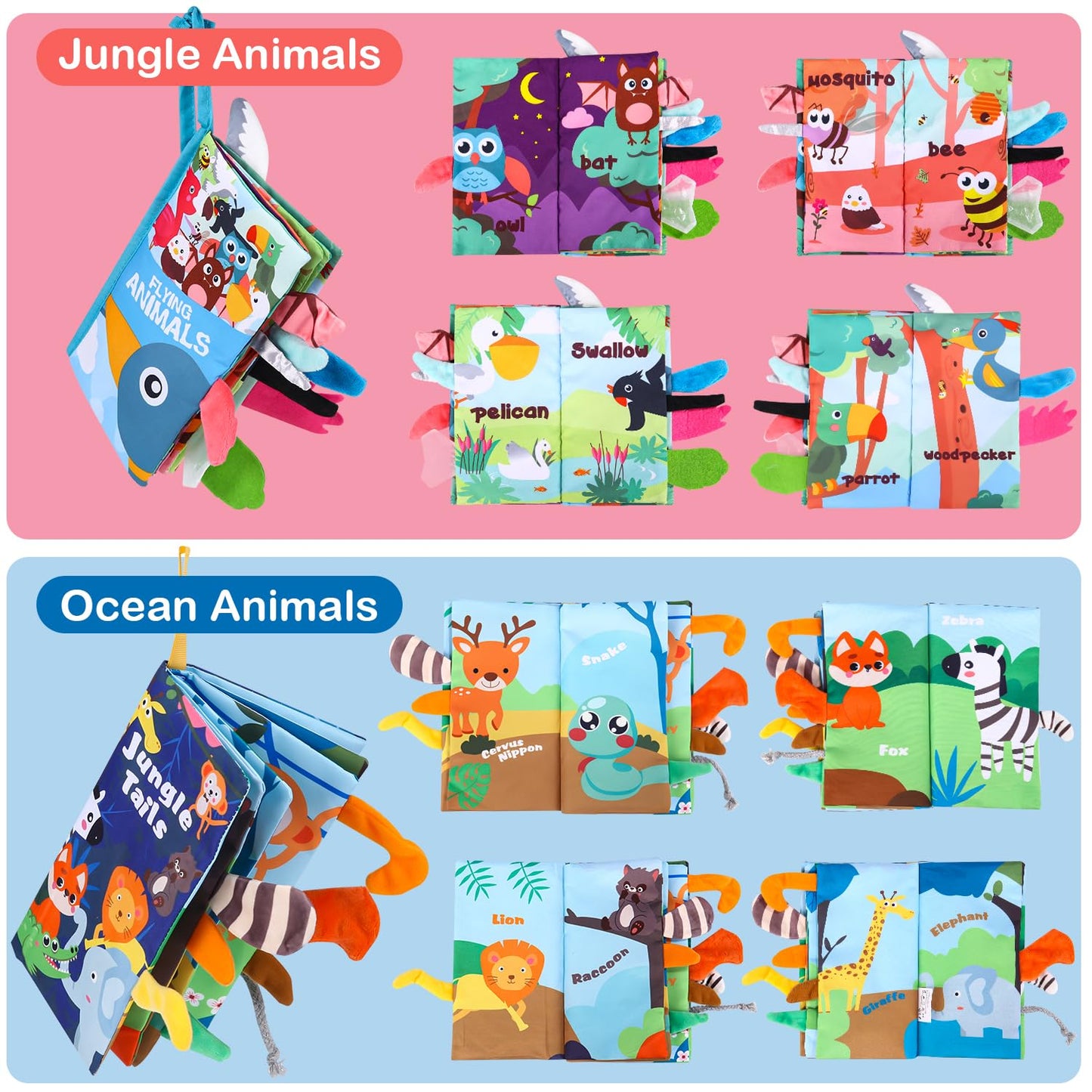 Montessori Baby Sensorik Buch 2Pcs, Fühlsbuch Baby, Interaktives Spielzeug ab 3 Monaten, 3D-Malbuch, Stoffbuch