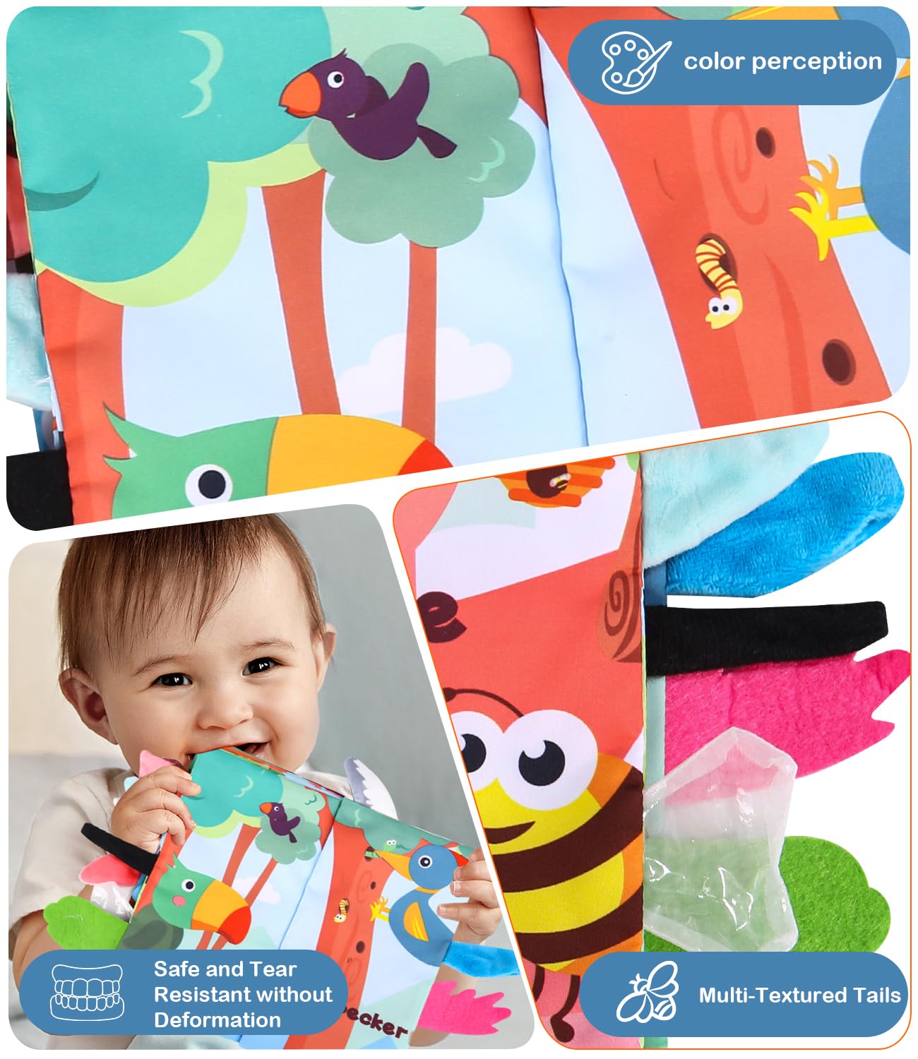 Montessori Baby Sensorik Buch 2Pcs, Fühlsbuch Baby, Interaktives Spielzeug ab 3 Monaten, 3D-Malbuch, Stoffbuch