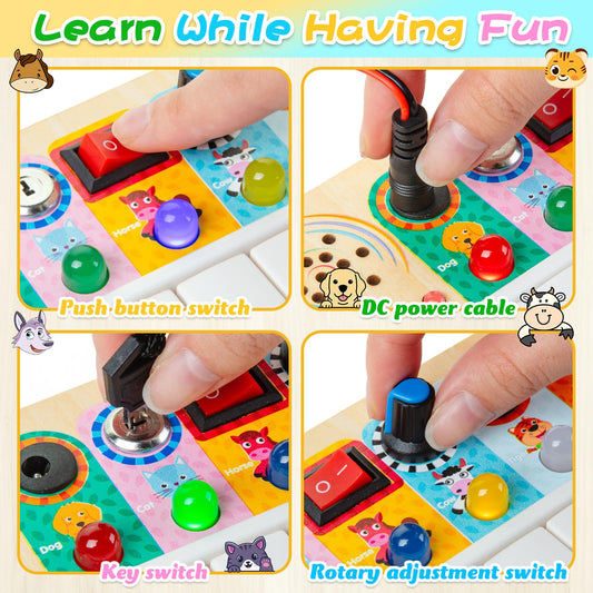 Multifunktionales Klavier Activity Board Holz Montessori Spielzeug LED ab 3 Jahren, Musik Spielzeug zur Förderung von Hand-Augen-Koordination