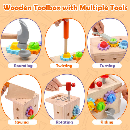 29 stk. Werkzeugkoffer, Montessori Werkzeugset aus Holz, Kinderwerkzeug ideales Geschenk ab 2 Jahren