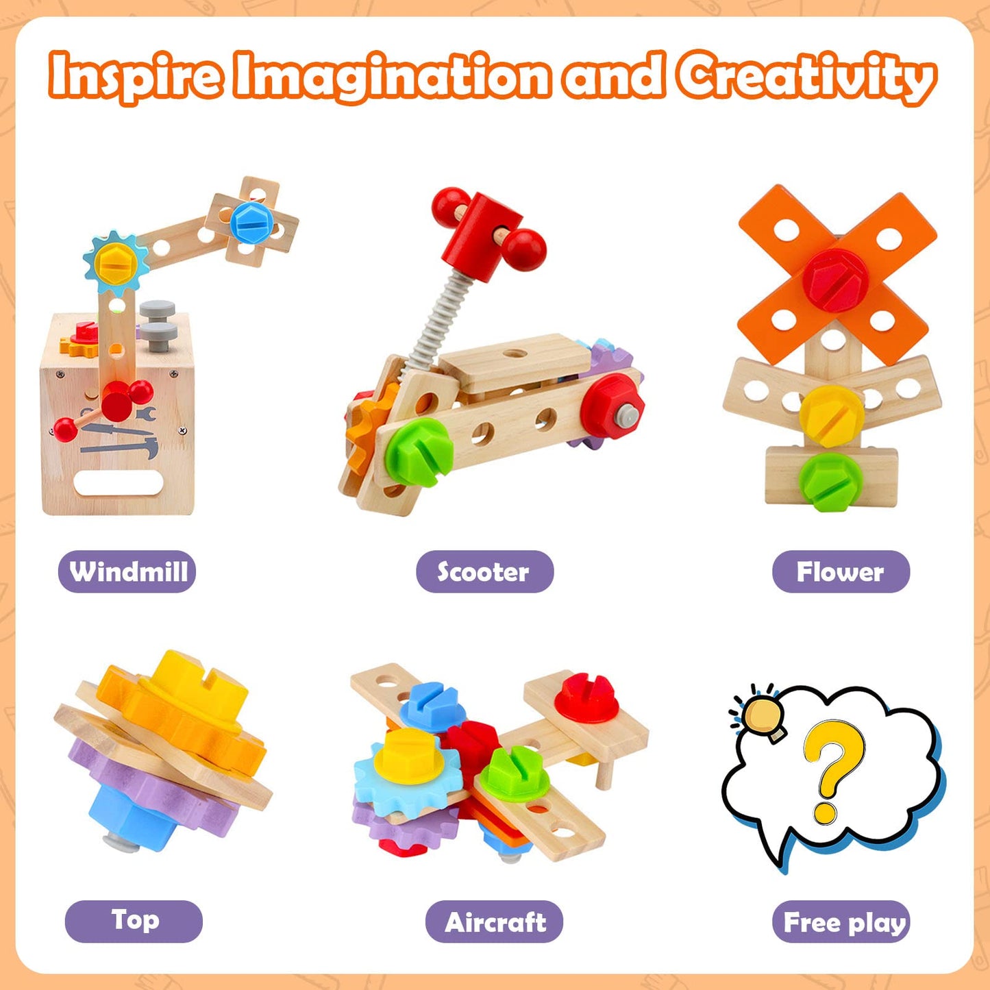 29 stk. Werkzeugkoffer, Montessori Werkzeugset aus Holz, Kinderwerkzeug ideales Geschenk ab 2 Jahren