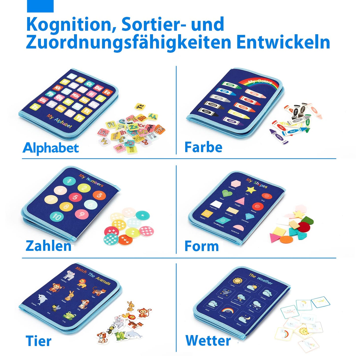 7 in 1 Filz Busy Board Motorikspielzeug, Lernspielzeug ab 1 Jahr, Sensorik & Feinmotorik