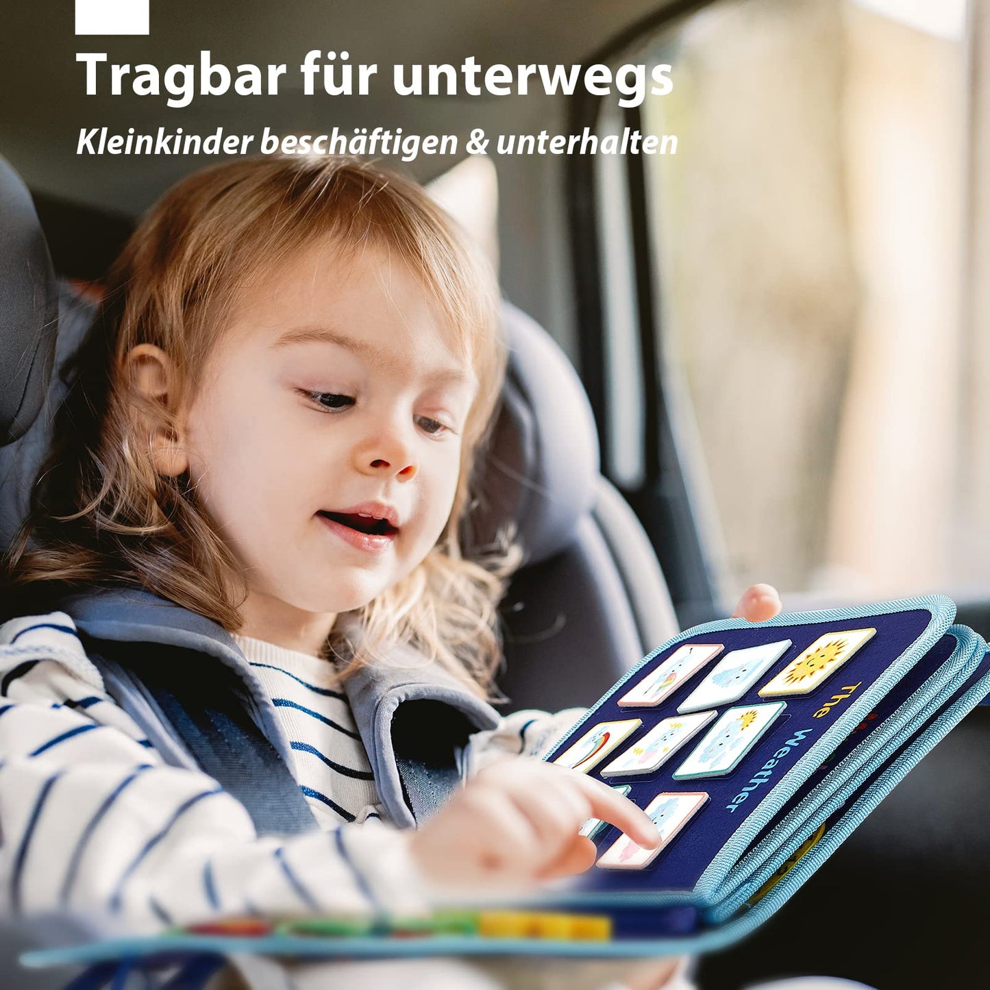 7 in 1 Filz Busy Board Motorikspielzeug, Lernspielzeug ab 1 Jahr, Sensorik & Feinmotorik