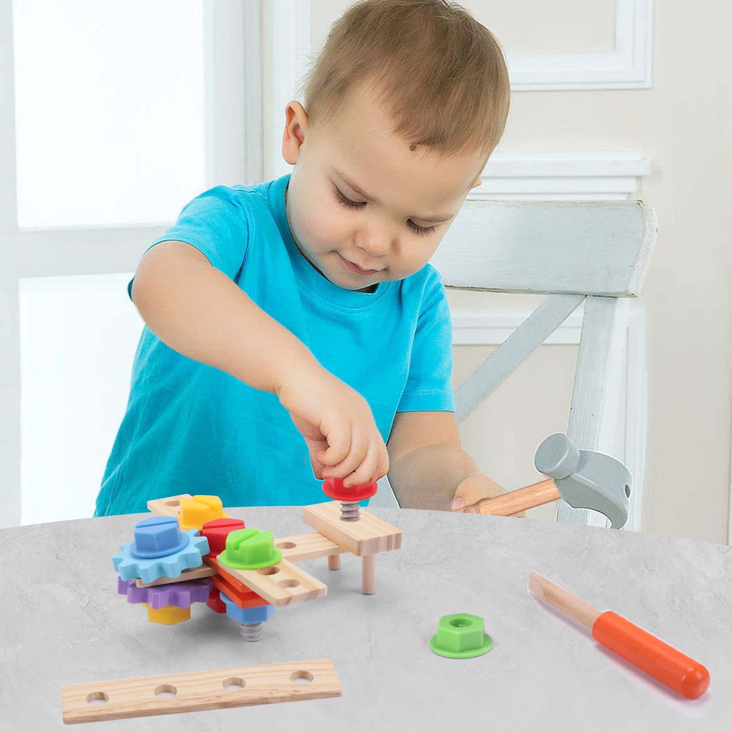 29 stk. Werkzeugkoffer, Montessori Werkzeugset aus Holz, Kinderwerkzeug ideales Geschenk ab 2 Jahren